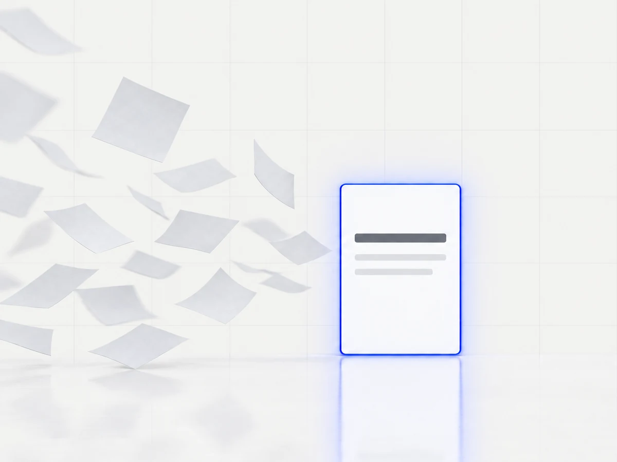 Scattered notes converging into one clear card